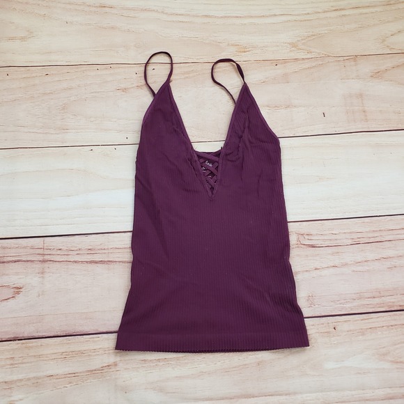 Intimately Free People Seamless Cami Tank Womens XS/S Purple Top Lace Up V-Neck - Picture 1 of 8
